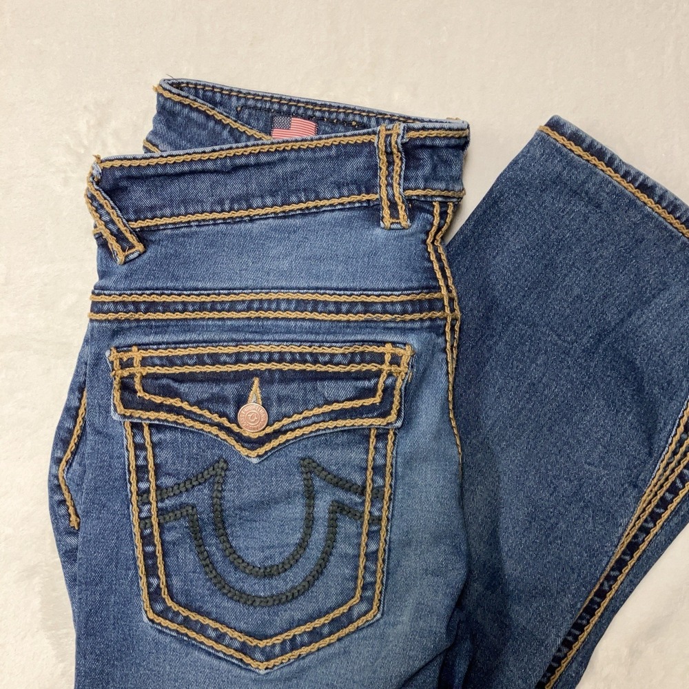 True Religion Rope Stich Jeans Relaxed Straight Flap Pocket Men 34 Fit 36x28 USA